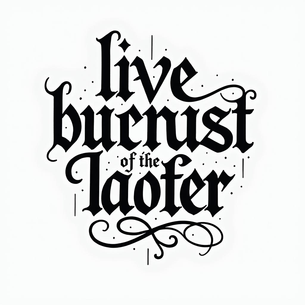 living in the moment, detached from th bothers of life. the floating worldtext-based tattoo, gothic font ultra-realistic, perfectly placed, high-quality font design, photo-realistic shading, 8k, high quality, finely detailed typography - Variation 3