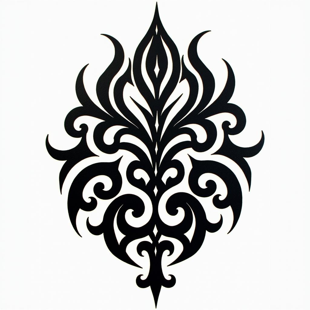 Wood, burning,in tribal tattoo style, featuring bold and black geometric shapes, curved lines, intertwine and flow seamlessly, creating a powerful and symbolic design, polynesian and maori styles