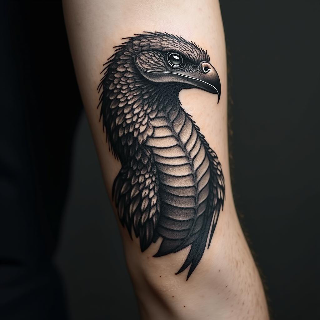 Raptorin realism tattoo style, featuring a highly detailed, lifelike, capturing every detail, photorealistic, ultra realistic, intricate shading, smooth and sharp, - Variation 2