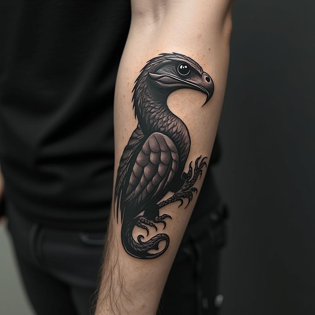 Raptorin realism tattoo style, featuring a highly detailed, lifelike, capturing every detail, photorealistic, ultra realistic, intricate shading, smooth and sharp,  