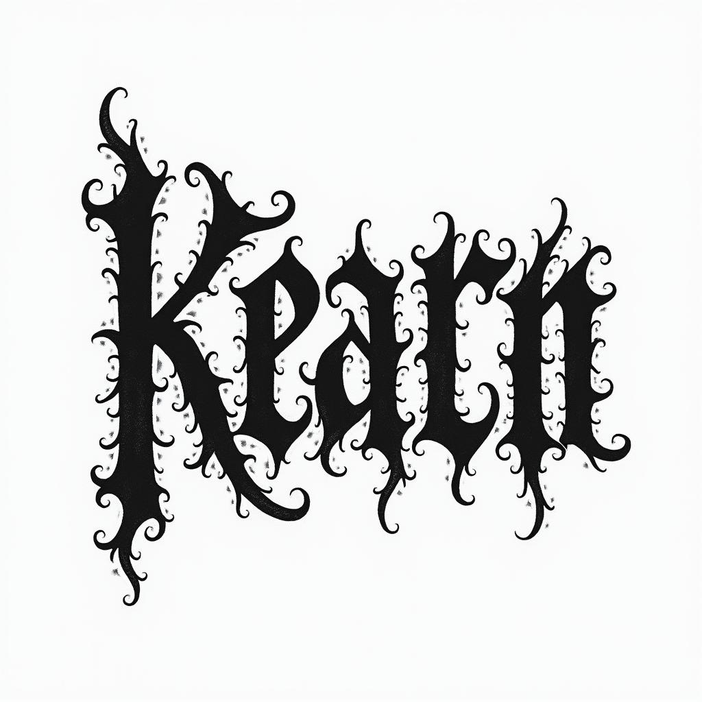 Keantetext-based tattoo, gothic font ultra-realistic, perfectly placed, high-quality font design, photo-realistic shading, 8k, high quality, finely detailed typography - Variation 3