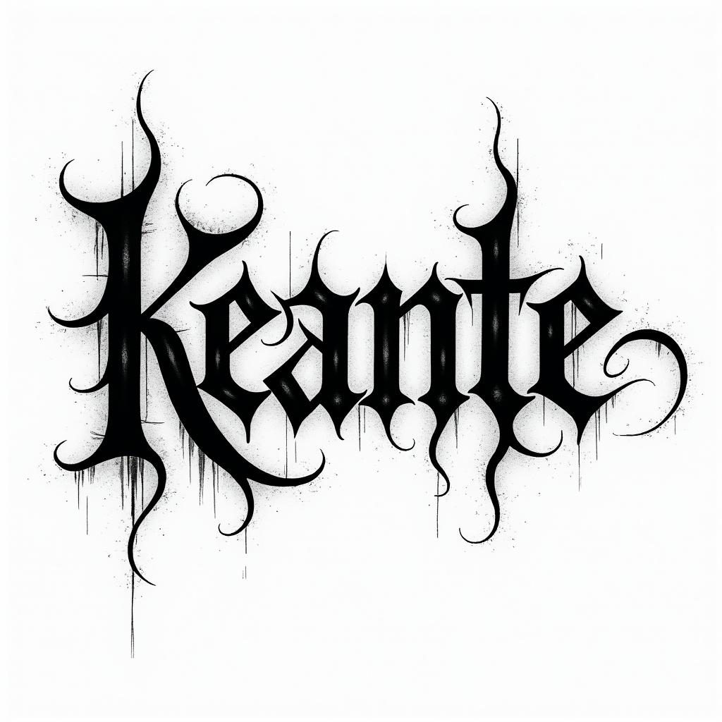 Keantetext-based tattoo, gothic font ultra-realistic, perfectly placed, high-quality font design, photo-realistic shading, 8k, high quality, finely detailed typography - Variation 4