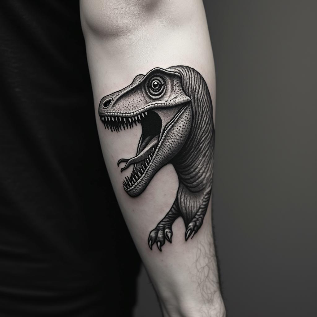 Velociraptorin portrait tattoo style, featuring a highly realistic and detailed depiction  - Variation 3