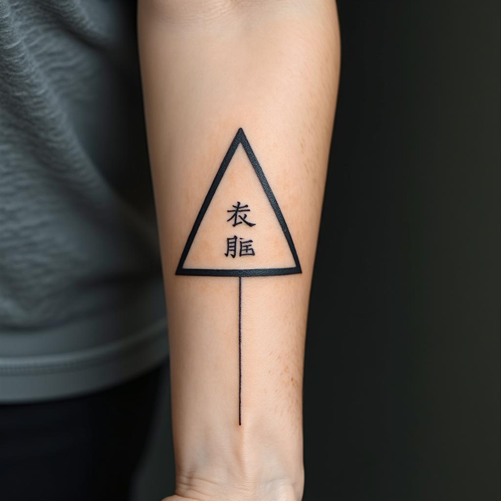 Simple triangle with a line throughtext-based tattoo, japanese font ultra-realistic, perfectly placed, high-quality font design, photo-realistic shading, 8k, high quality, finely detailed typograph - Variation 5
