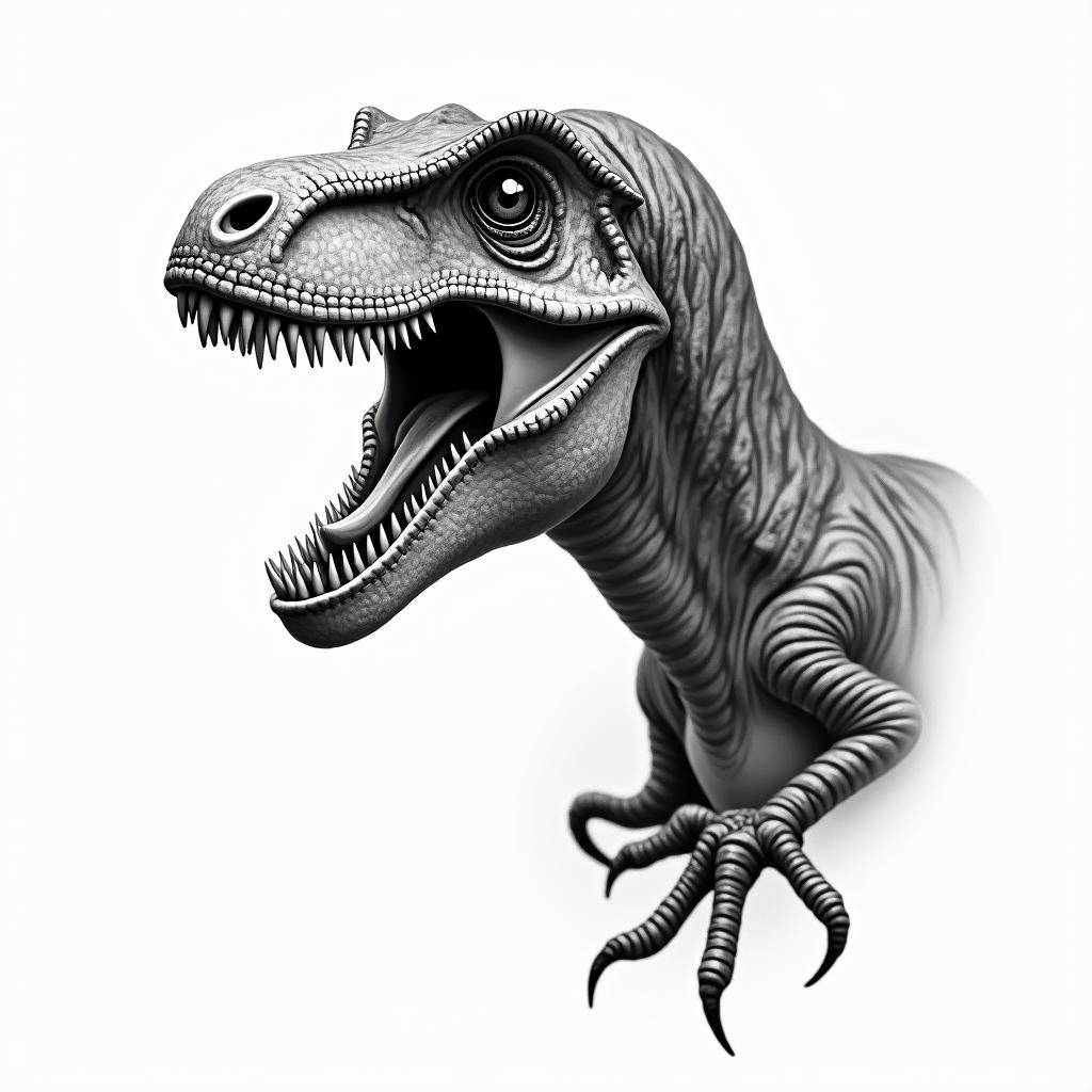 Velociraptorin realism tattoo style, featuring a highly detailed, lifelike, capturing every detail, photorealistic, ultra realistic, intricate shading, smooth and sharp,   - Variation 2