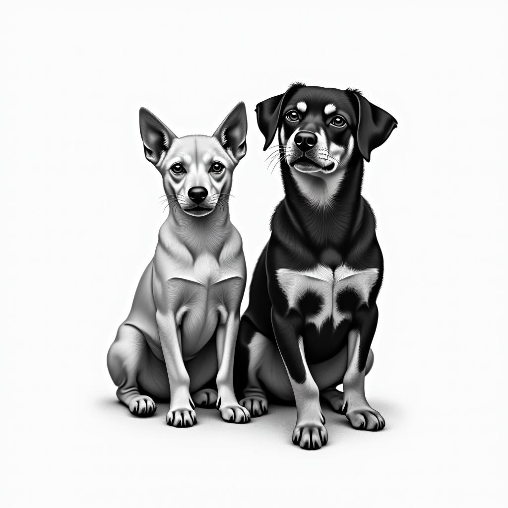 A cat, a mini pinscher dog, 1 labrador type dog.higly detailed tattoo - Variation 4