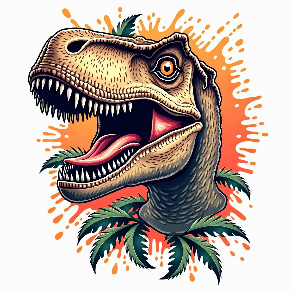 Velociraptorin pop art style tattoo, featuring bold and vibrant colors, exaggerated outlines, iconic imagery, inspired by comic books and speech bubbles, comic book characters, retro pop culture - Variation 4