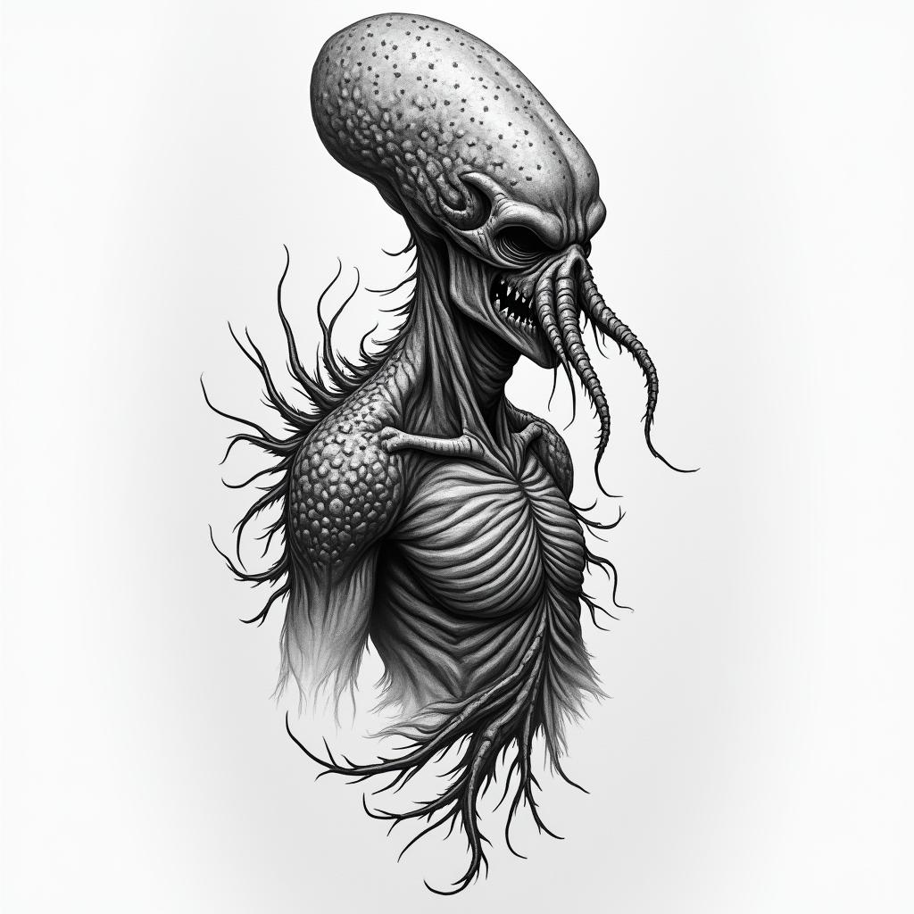 Masculine vampire squid shoulder tattoohigly detailed tattoo - Variation 5