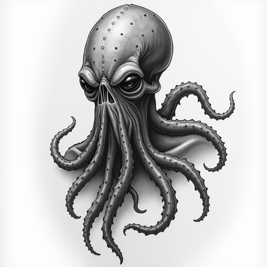 Masculine vampire squid shoulder tattoohigly detailed tattoo - Variation 7