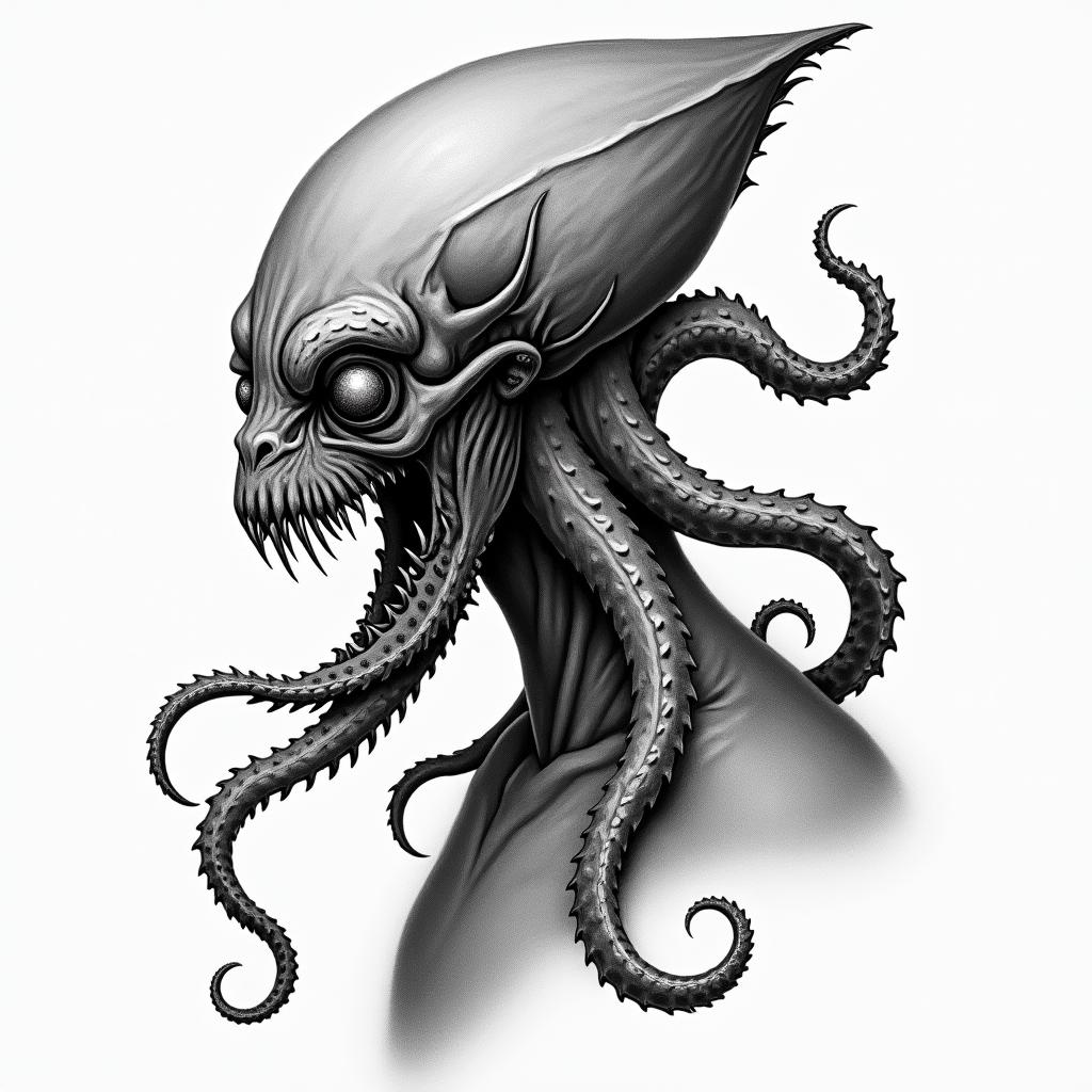 Masculine vampire squid shoulder tattoohigly detailed tattoo - Variation 6