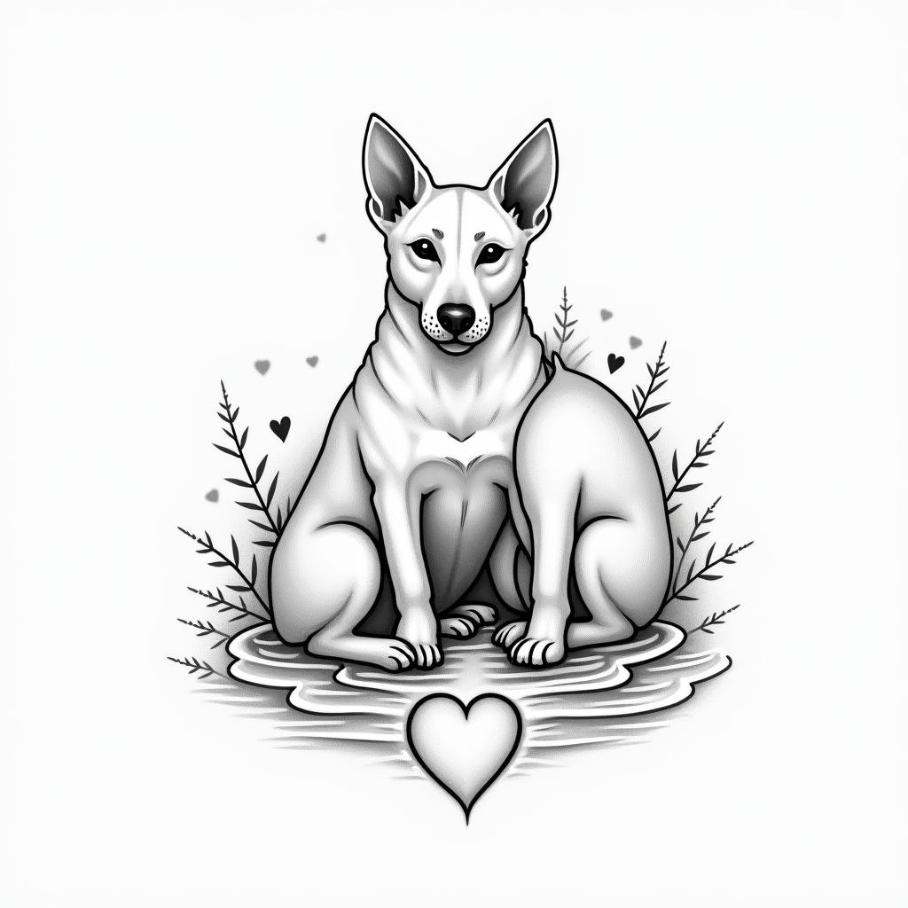 A cat, a mini pinscher dog, 1 labrador-type dog.in Modest style tattoo, featuring soft, delicate line work with simple and meaningful symbols, gentle waves, a heart, evoking a sense of serenity and grace, - Variation 3