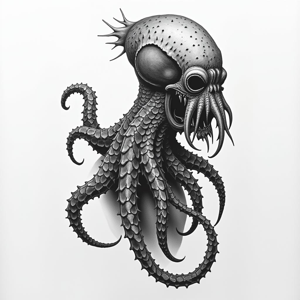 Masculine vampire squid shoulder tattoohigly detailed tattoo - Variation 3