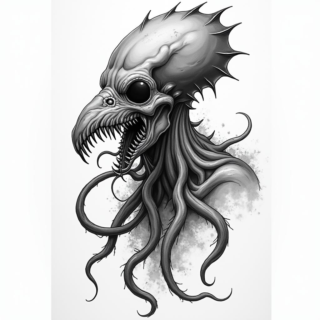 Masculine vampire squid shoulder tattoohigly detailed tattoo