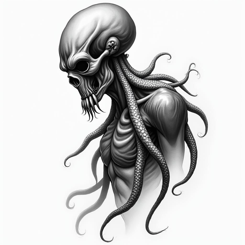 Masculine vampire squid shoulder tattoohigly detailed tattoo - Variation 2