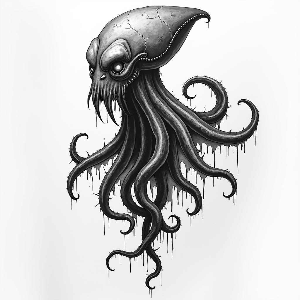 Masculine vampire squid shoulder tattoohigly detailed tattoo - Variation 4