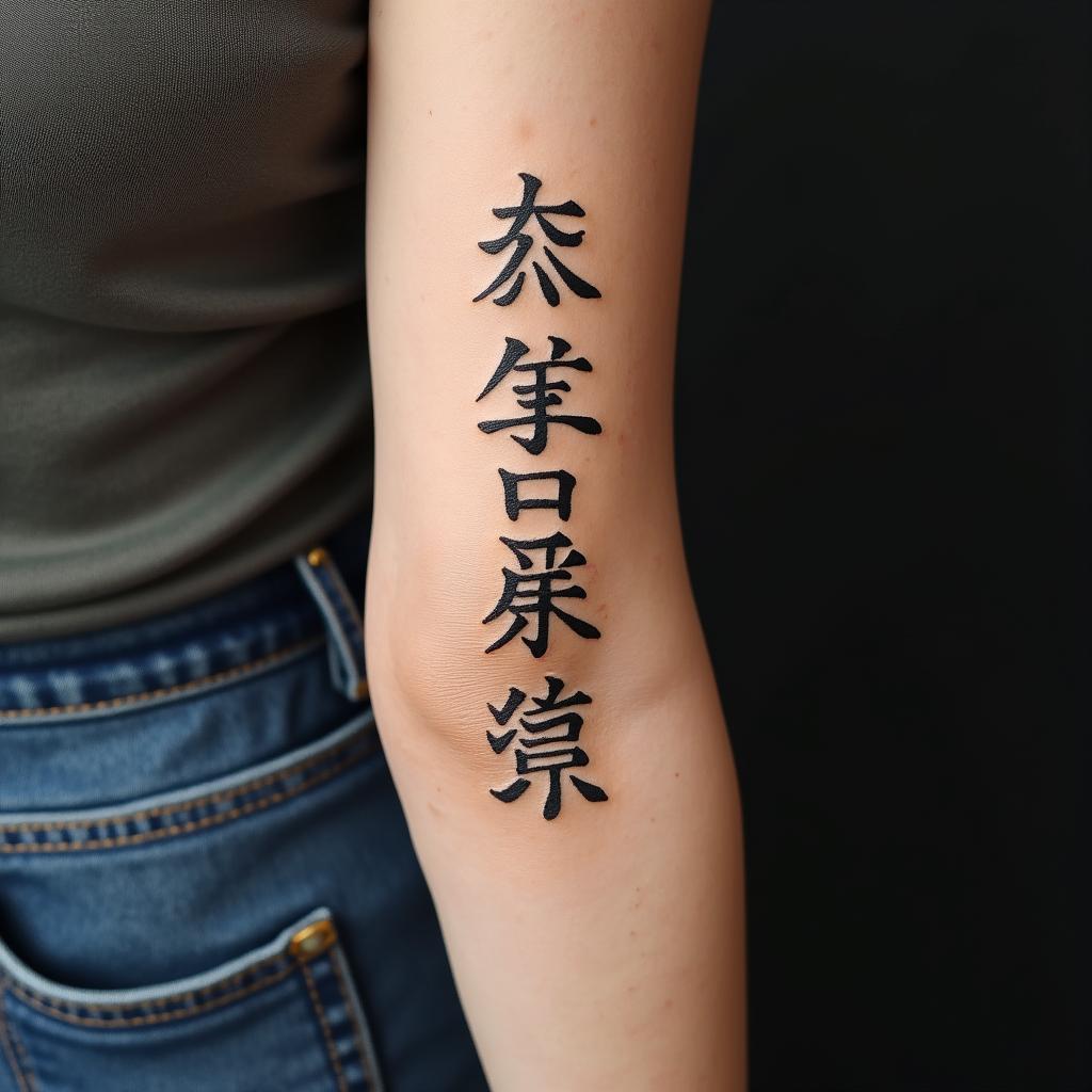 Gladys, gemini, single momtext-based tattoo, japanese font ultra-realistic, perfectly placed, high-quality font design, photo-realistic shading, 8k, high quality, finely detailed typograph - Variation 3