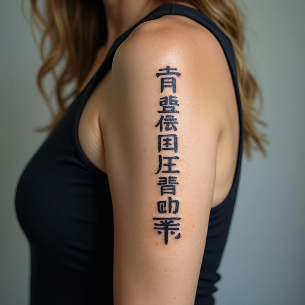 Gladys, gemini, single momtext-based tattoo, japanese font ultra-realistic, perfectly placed, high-quality font design, photo-realistic shading, 8k, high quality, finely detailed typograph - Variation 2
