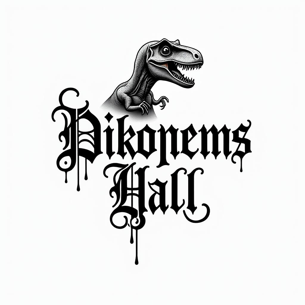 Velociraptortext-based tattoo, gothic font ultra-realistic, perfectly placed, high-quality font design, photo-realistic shading, 8k, high quality, finely detailed typography