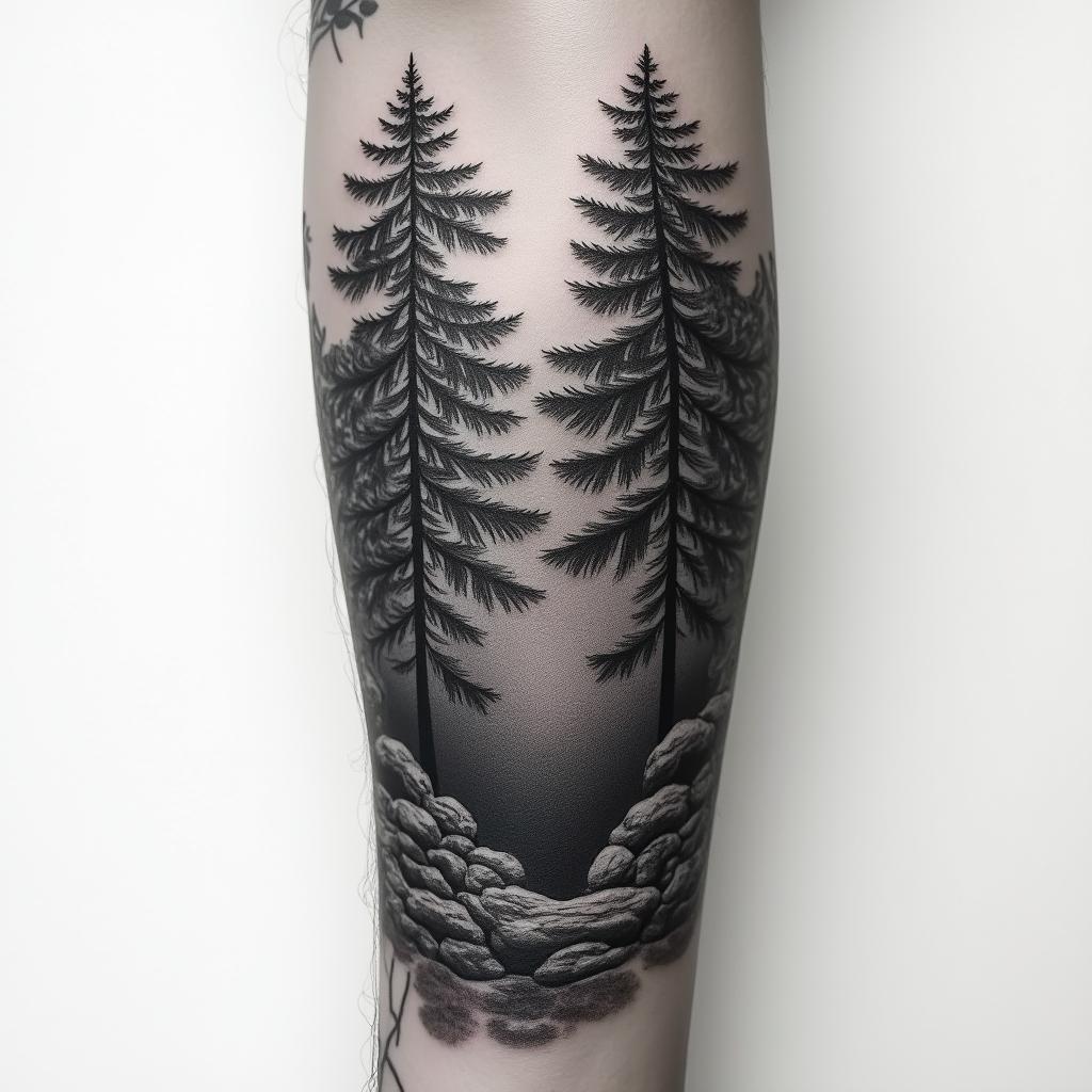 Make me a tattoo design for a full arm sleeve, with a forest themein realism tattoo style, featuring a highly detailed, lifelike, capturing every detail, photorealistic, ultra realistic, intricate shading, smooth and sharp,   - Variation 4