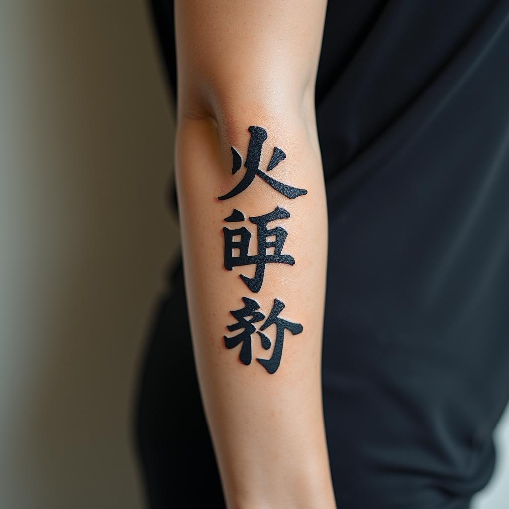 Gladystext-based tattoo, japanese font ultra-realistic, perfectly placed, high-quality font design, photo-realistic shading, 8k, high quality, finely detailed typograph - Variation 3
