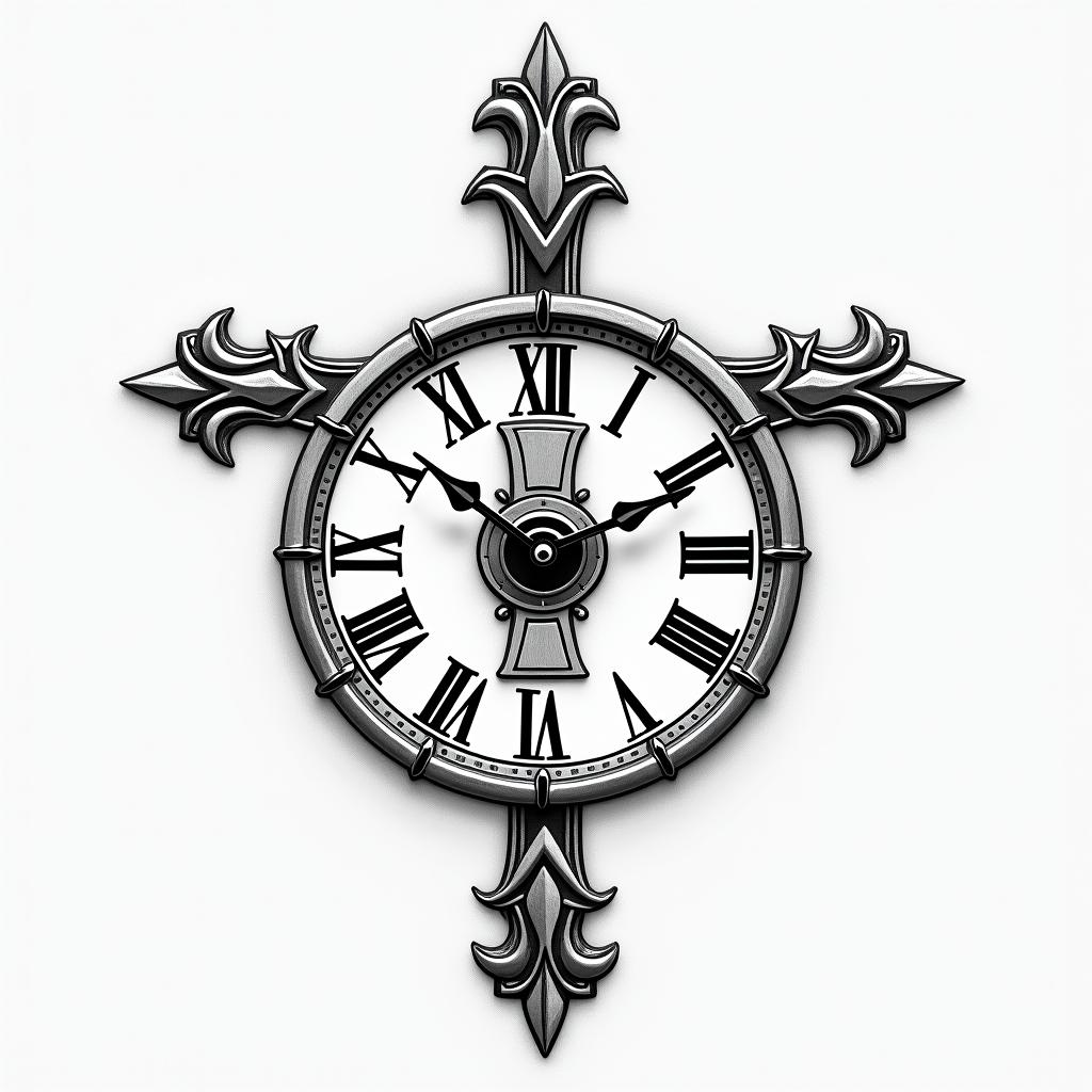 Roman numeral clock jesus crosshigly detailed tattoo - Variation 4