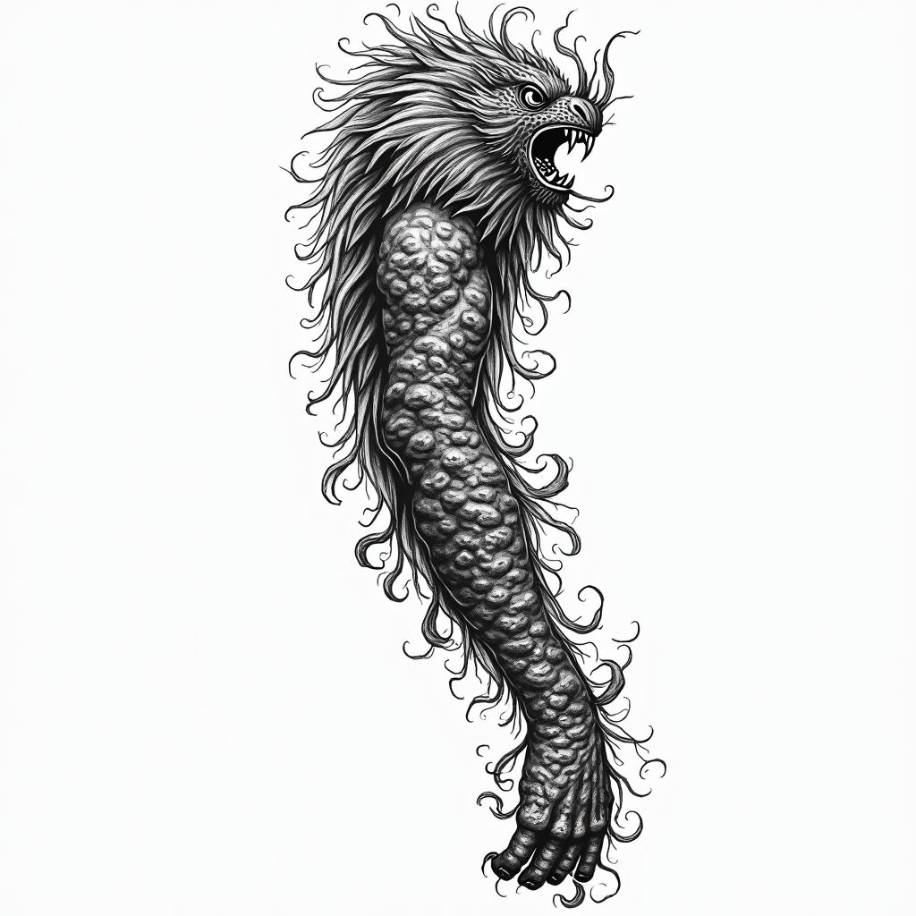 Trash polka sleevein japanese style tattoo, detailed tattoo, traditional japanese culture tattoo, mythology, 8k