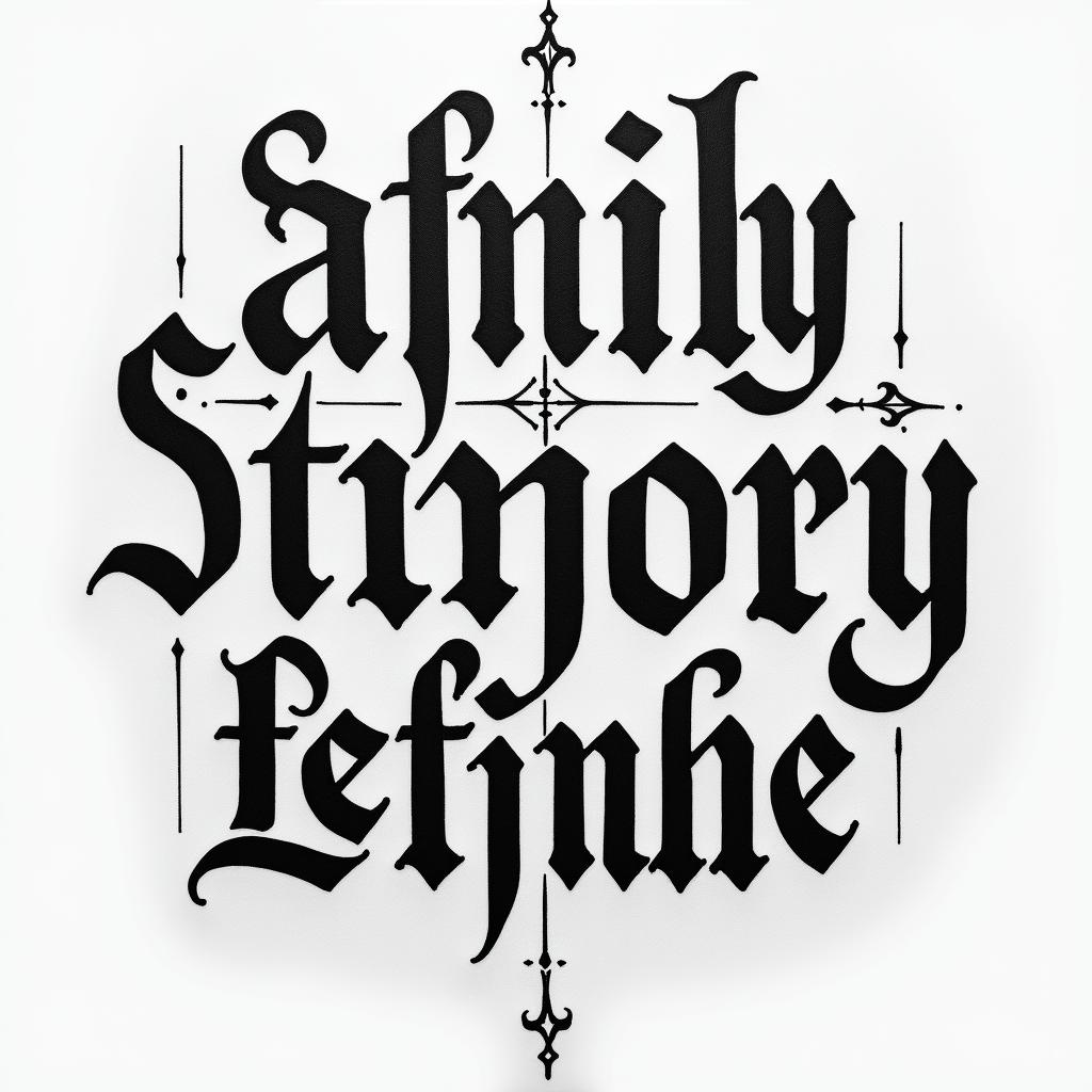 Family Myron Elyanatext-based tattoo, gothic font ultra-realistic, perfectly placed, high-quality font design, photo-realistic shading, 8k, high quality, finely detailed typography - Variation 4