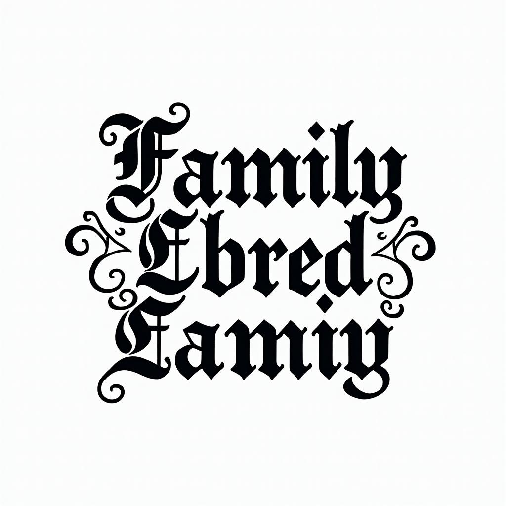 Family Myron Elyanatext-based tattoo, gothic font ultra-realistic, perfectly placed, high-quality font design, photo-realistic shading, 8k, high quality, finely detailed typography - Variation 2