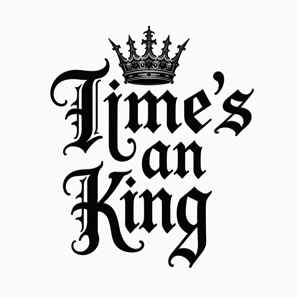 Time piece with what's a king without a crown and a simple crowntext-based tattoo, gothic font ultra-realistic, perfectly placed, high-quality font design, photo-realistic shading, 8k, high quality, finely detailed typography