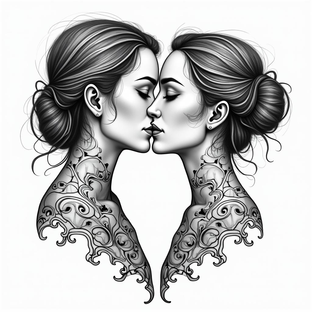 My name is Cristina and my partener is Ramses we have been trough a lot on our relationship - I have moved abroad but we always came back to each otherin ornamental tattoo style, featuring intricate symmetrical patterns and floral designs, showcasing highly detailed line work and geometric shapes, creating a sense of elegance and balance - Variation 3