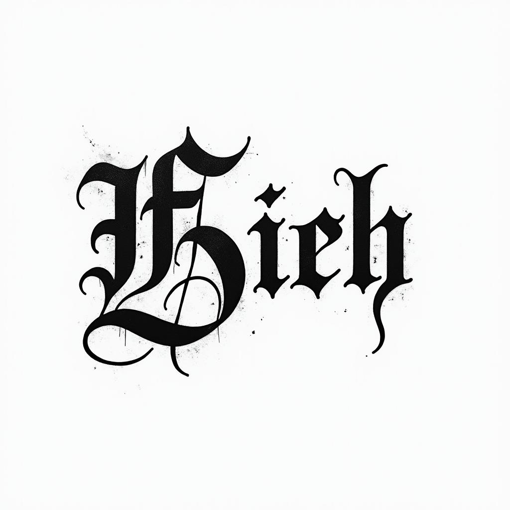 Writingtext-based tattoo, gothic font ultra-realistic, perfectly placed, high-quality font design, photo-realistic shading, 8k, high quality, finely detailed typography
