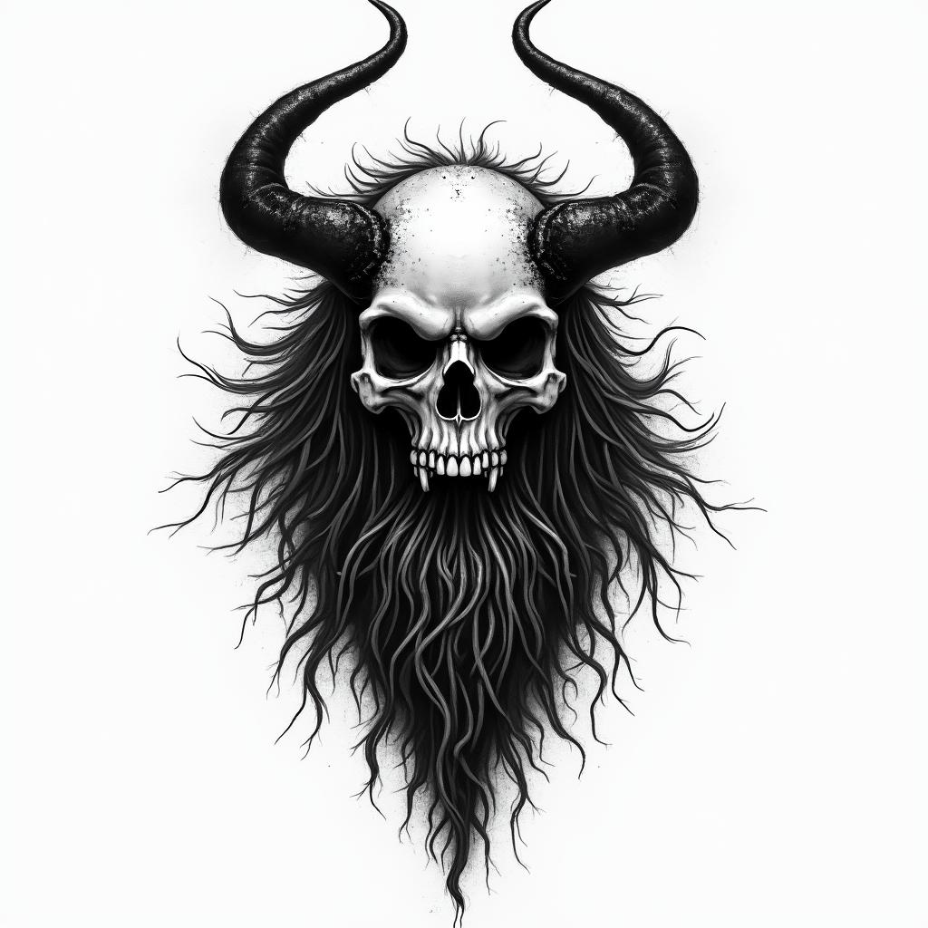 TIAGO, Sagittarius, Botelhos in horror tattoo style, showcasing haunting and unsettling, dark and gritty textures with skulls, eerie faces, jgged designs, bold and intense shading