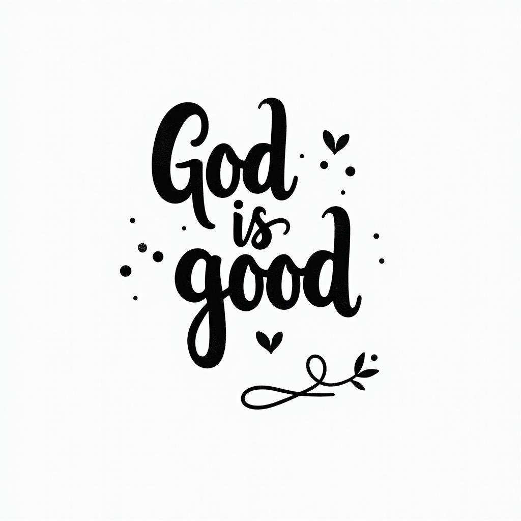 God is goodtext-based tattoo, japanese font ultra-realistic, perfectly placed, high-quality font design, photo-realistic shading, 8k, high quality, finely detailed typograph