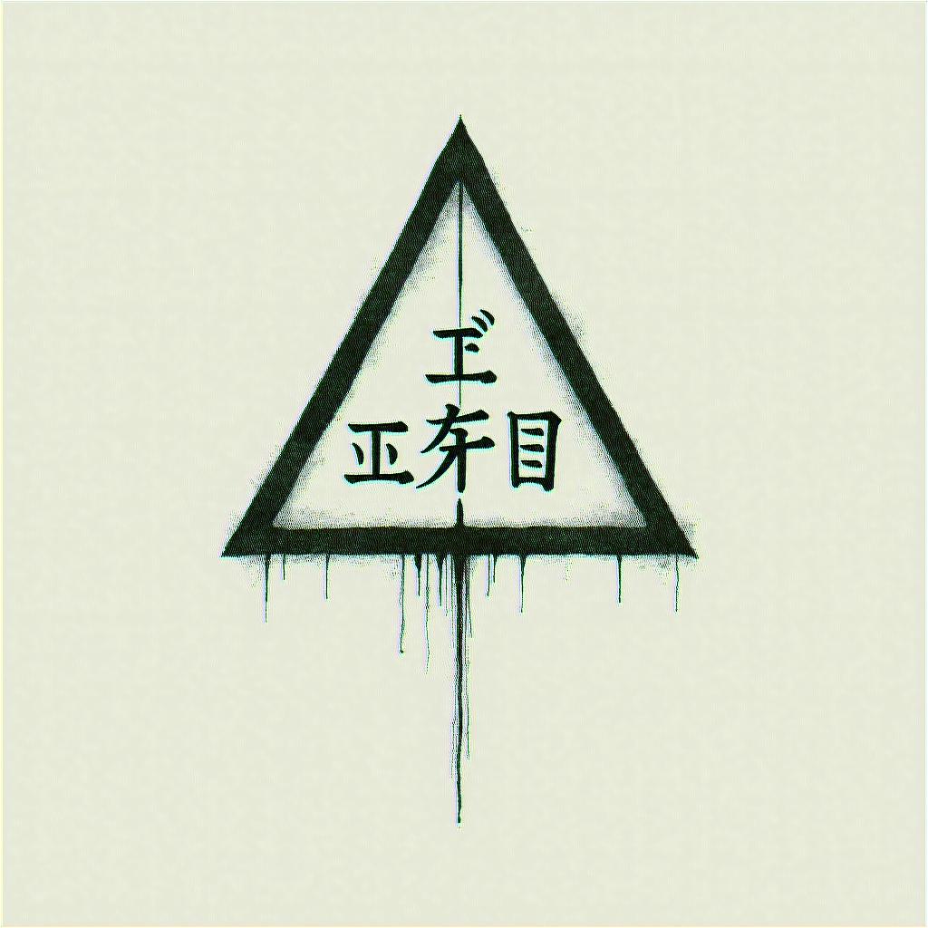 Simple triangle with a line throughtext-based tattoo, japanese font ultra-realistic, perfectly placed, high-quality font design, photo-realistic shading, 8k, high quality, finely detailed typograph - Variation 4