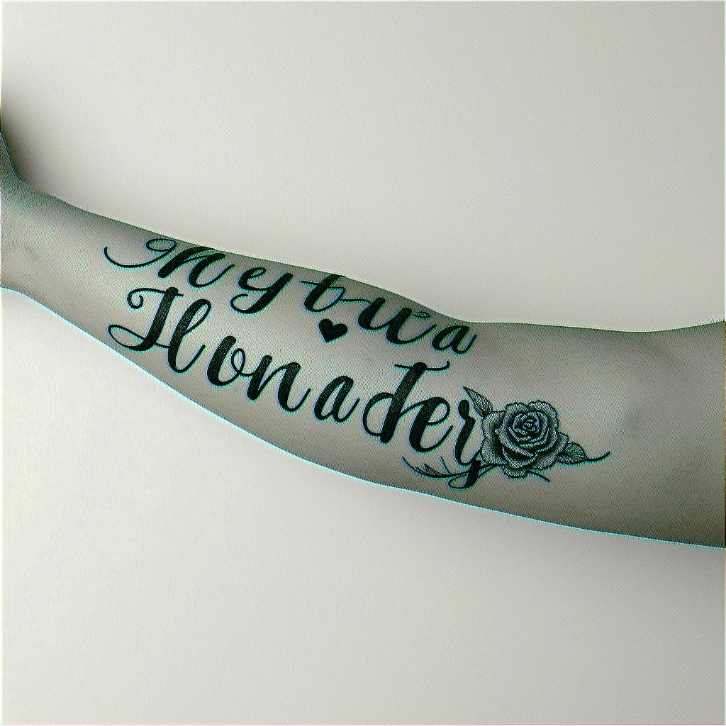 Ng Thi Thanh Vyyin elegant cursive calligraphy style 2d tattoo, decorate with roses, featuring a smooth and flowing handwritten script with slightly thickened strokes for a luxurious and bold appearance,  heart symbol between names,  sleek and glossy black text with shadowing, minimalist matte white background, clean and sharp edges, illuminated with soft lighting, romantic, 8k, high-quality textures with refined typography