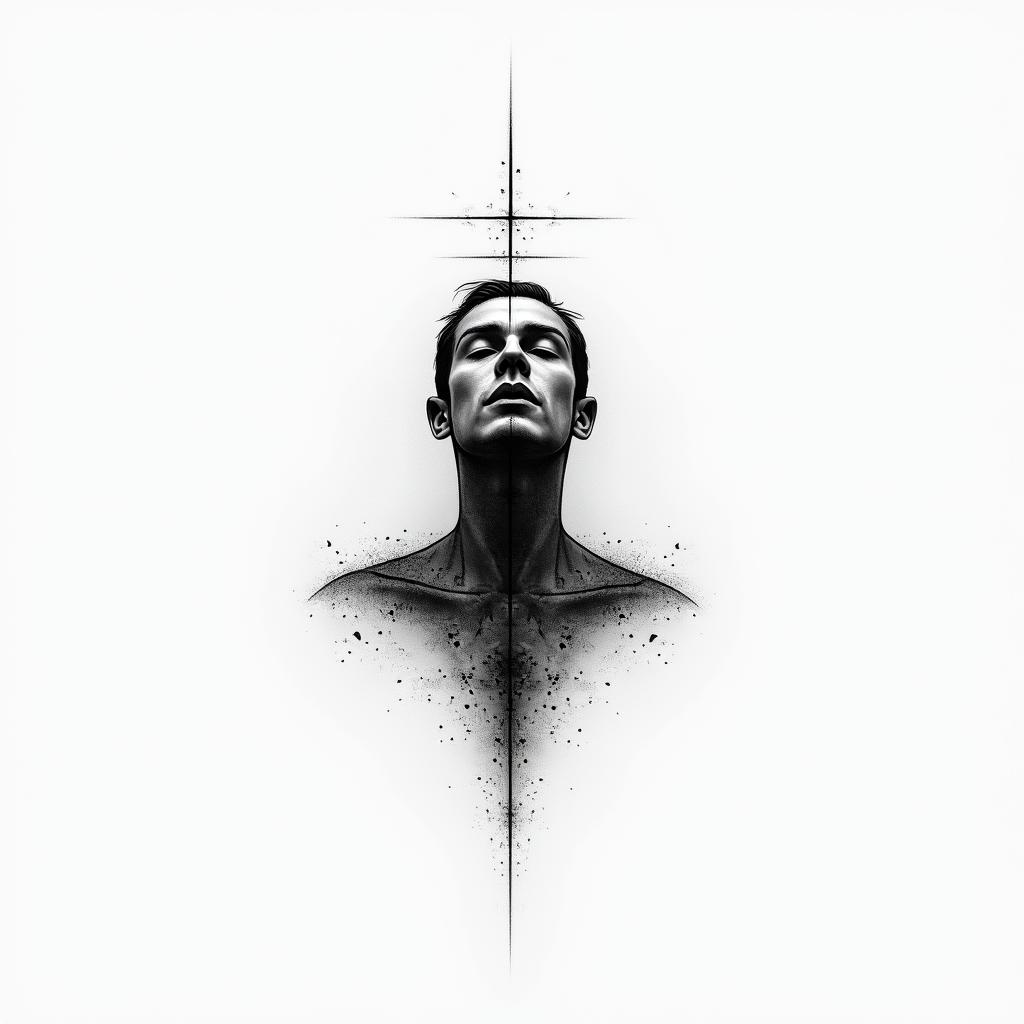 Death of my fatherin minimalist style tattoo, featuring simple shapes and fine lines, with minimal shading and details, tiny triangles, creating a sense of balance and harmony - Variation 4