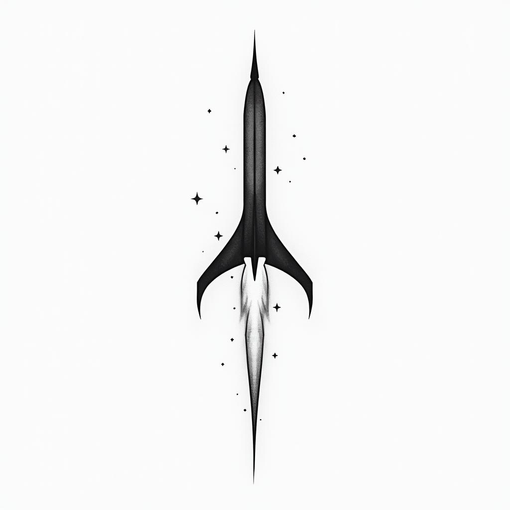 Fine line black rocketin minimalist style tattoo, featuring simple shapes and fine lines, with minimal shading and details, tiny triangles, creating a sense of balance and harmony