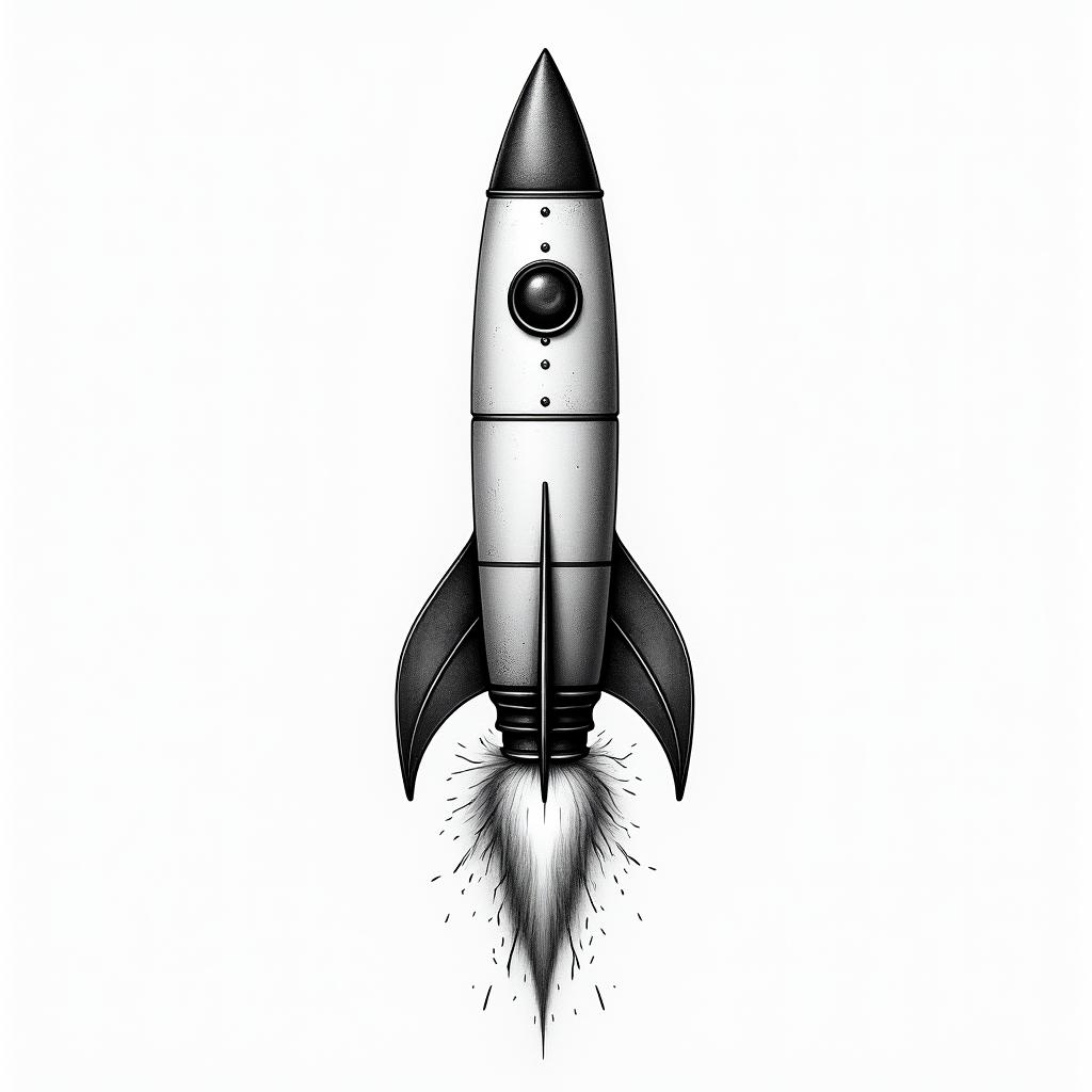 Fine line black rocketin bohemian style tattoo, 8k - Variation 3