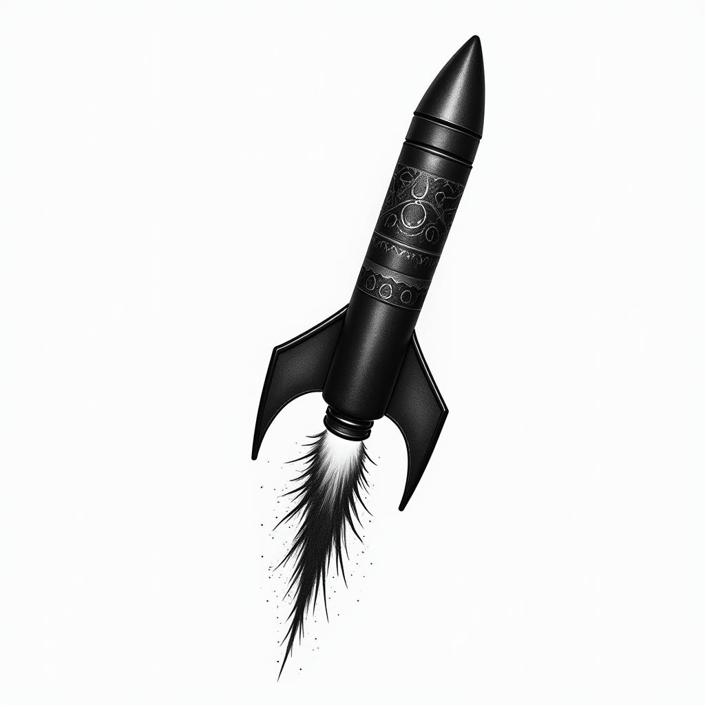 Fine line black rocketin bohemian style tattoo, 8k - Variation 2