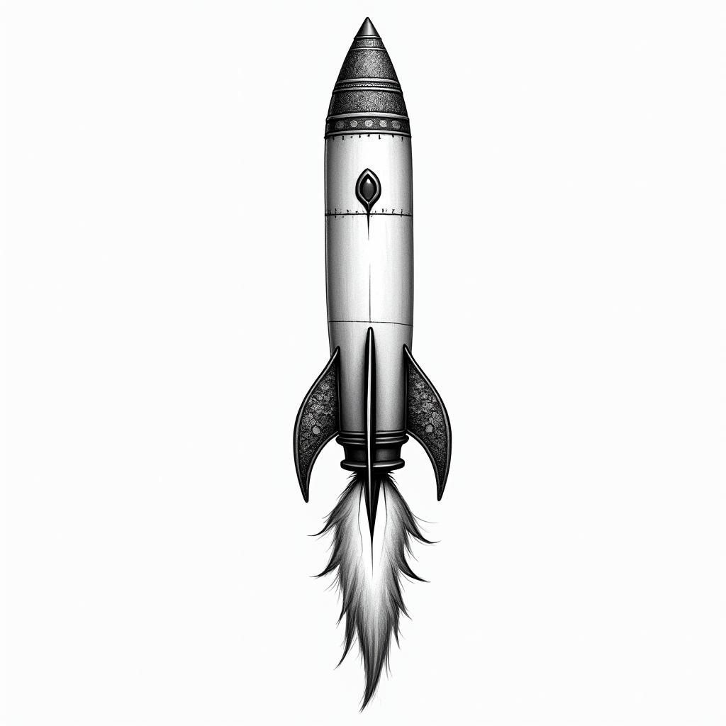 Fine line black rocketin bohemian style tattoo, 8k