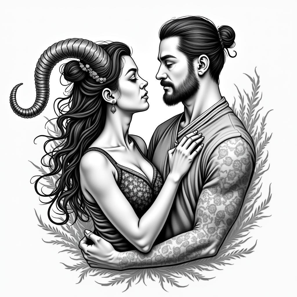 Chris capricorn father wife hardy honestin japanese style tattoo, detailed tattoo, traditional japanese culture tattoo, mythology, 8k - Variation 2