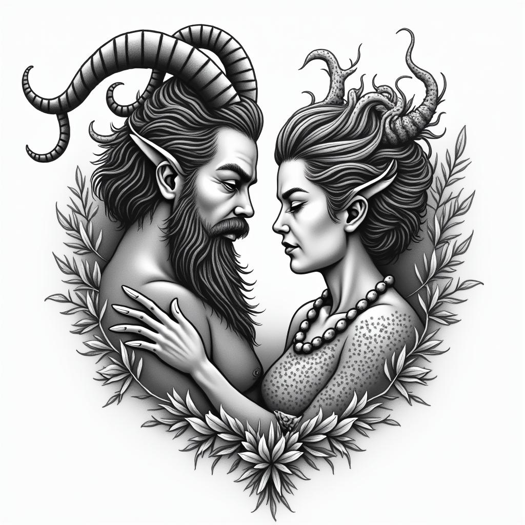 Chris capricorn father wife hardy honestin japanese style tattoo, detailed tattoo, traditional japanese culture tattoo, mythology, 8k - Variation 3