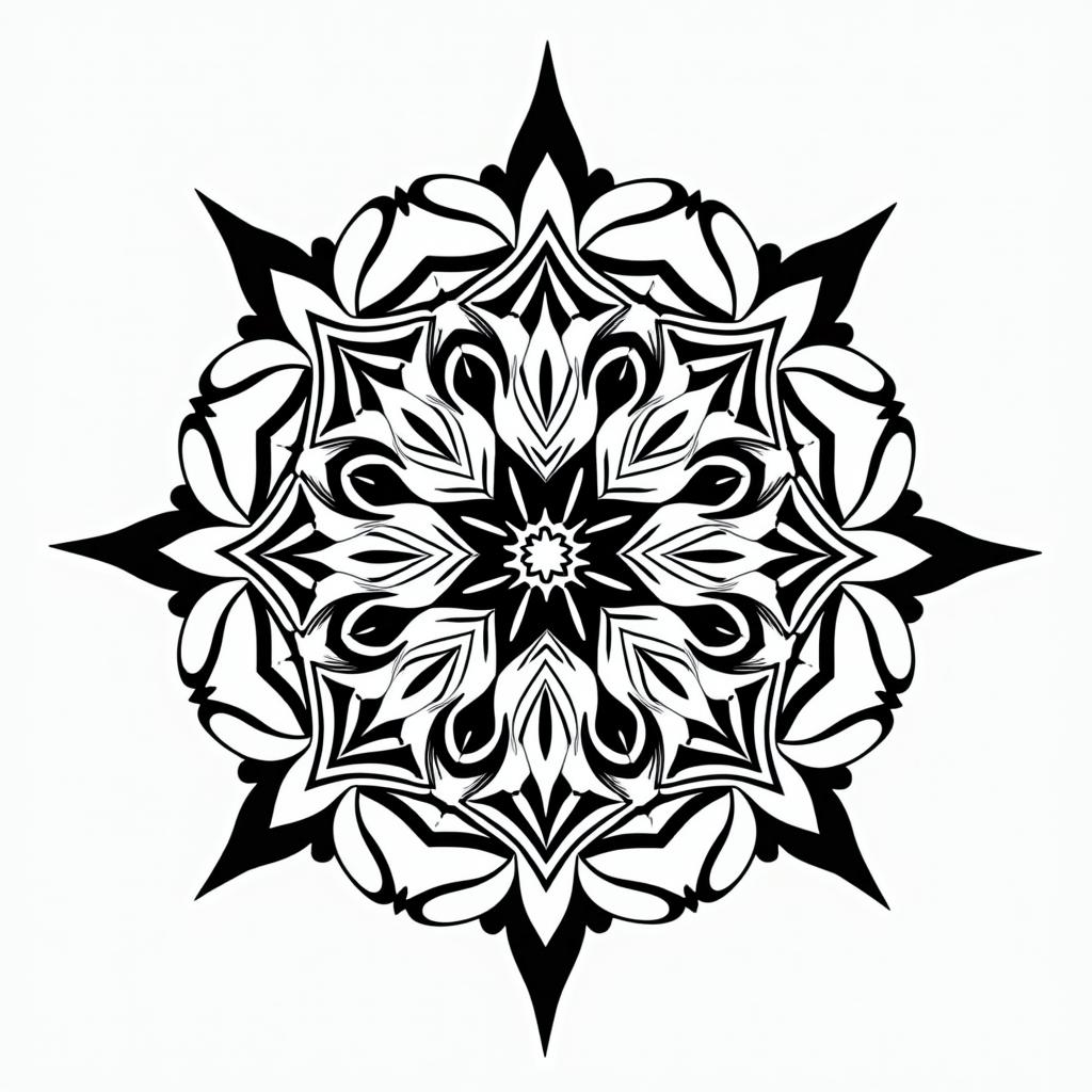 Gamal, Taurus, Las Vegasin dotwork style tattoo, complex mandala patterns, interlocking geometric shapes with sharp symmetry, clean lines, sharp angles - Variation 2