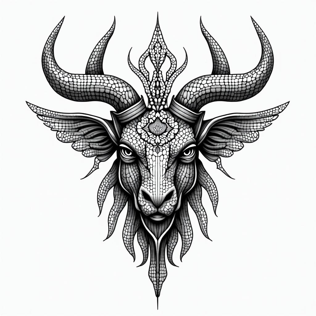 Gamal, Taurus, Las Vegasin dotwork style tattoo, complex mandala patterns, interlocking geometric shapes with sharp symmetry, clean lines, sharp angles - Variation 3
