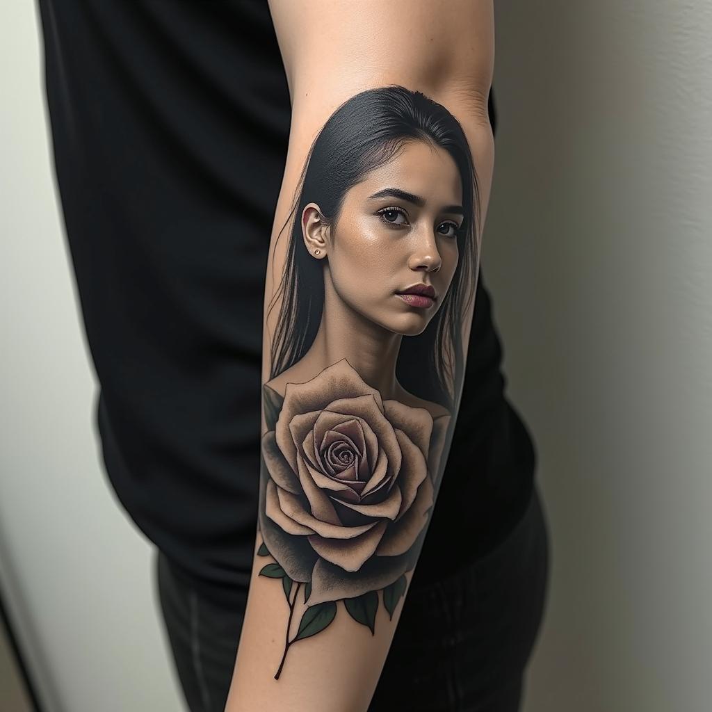 Make a tatto for indepdence,i dont hold i terest into people,so therefore they have lost mein portrait tattoo style, featuring a highly realistic and detailed depiction 