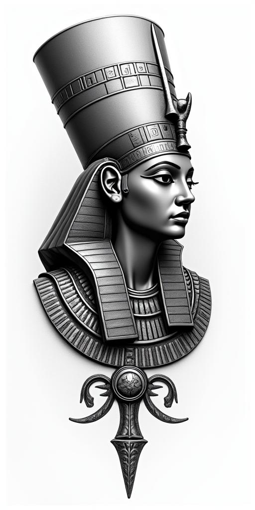 Egyptian with Cancer signin egyptian style tattoo, bold elements of ancient egyptian culture including a portrait of an Egyptian pharaoh with detailed facial features, in hieroglyphs and symbolic imagery, eye of horus, ankh symbol, scarab beetle