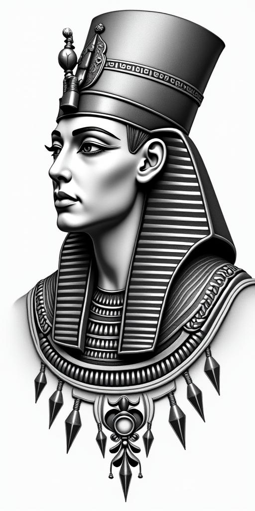 Egyptian with Cancer signin egyptian style tattoo, bold elements of ancient egyptian culture including a portrait of an Egyptian pharaoh with detailed facial features, in hieroglyphs and symbolic imagery, eye of horus, ankh symbol, scarab beetle - Variation 4