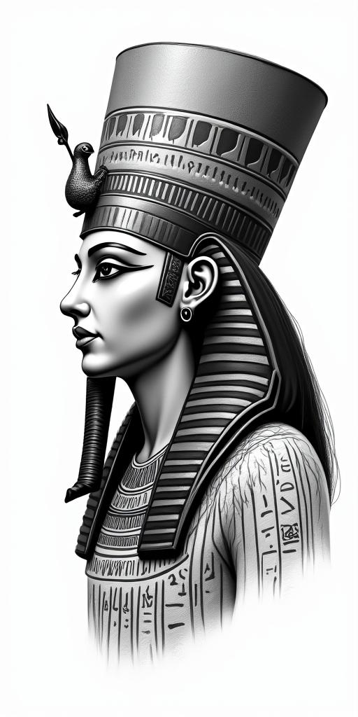 Egyptian with Cancer signin egyptian style tattoo, bold elements of ancient egyptian culture including a portrait of an Egyptian pharaoh with detailed facial features, in hieroglyphs and symbolic imagery, eye of horus, ankh symbol, scarab beetle - Variation 3
