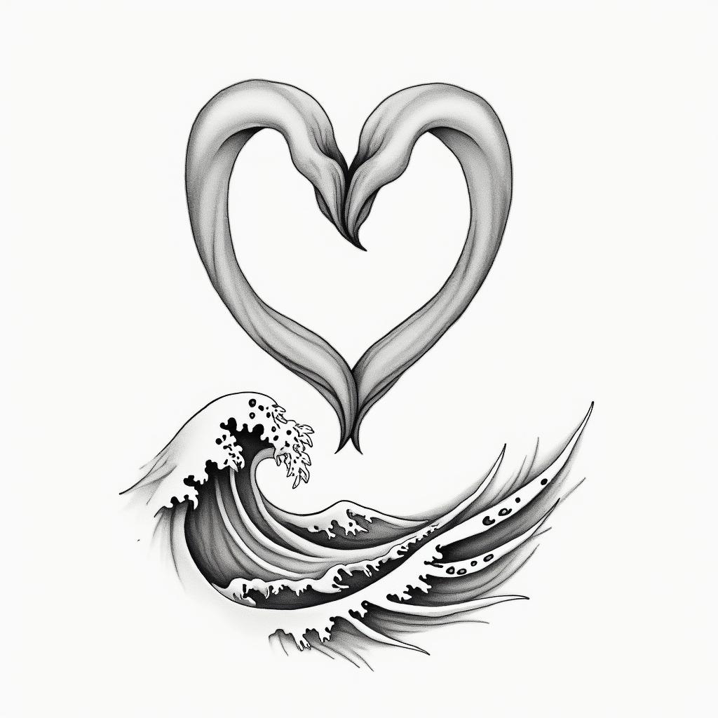 Let themin Modest style tattoo, featuring soft, delicate line work with simple and meaningful symbols, gentle waves, a heart, evoking a sense of serenity and grace, - Variation 4