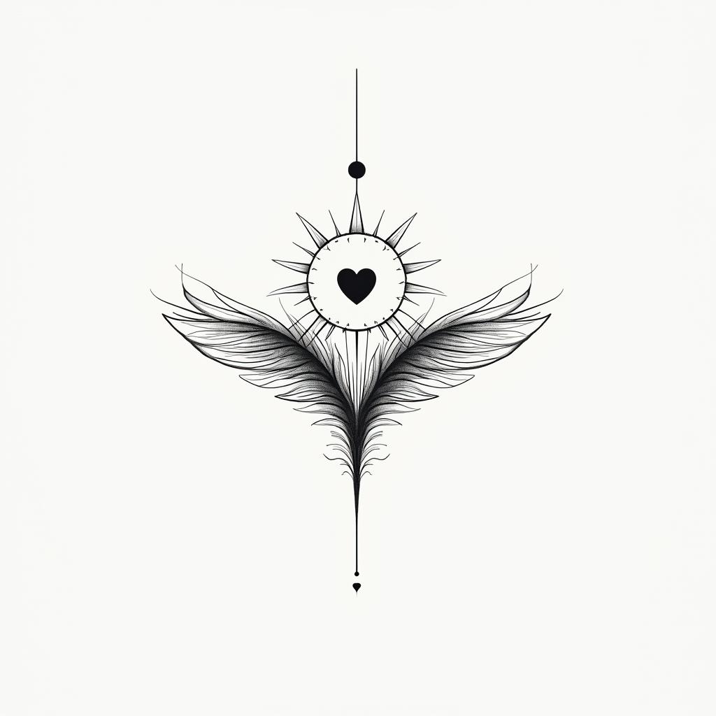 Let themin Modest style tattoo, featuring soft, delicate line work with simple and meaningful symbols, gentle waves, a heart, evoking a sense of serenity and grace,